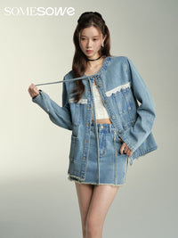 SOMESOWE Lace Denim Jacket In Blue | MADA IN CHINA