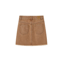 SOMESOWE Lace Denim Short skirt In Brown | MADA IN CHINA