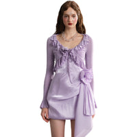 ARTE PURA Lace Knitted Cardigan In Purple | MADA IN CHINA
