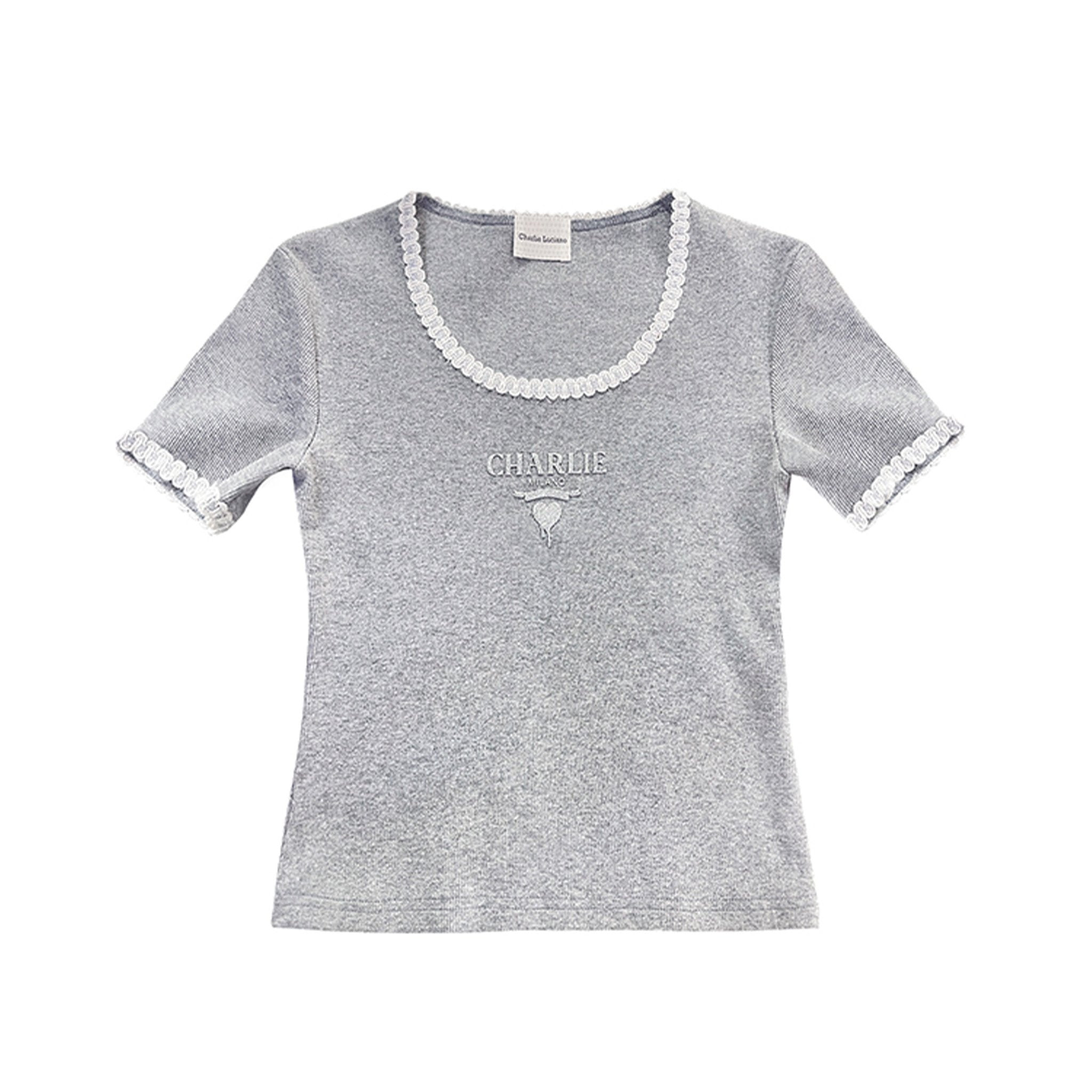 CHARLIE LUCIANO Lace Logo Short Sleeve T - Shirt | MADA IN CHINA