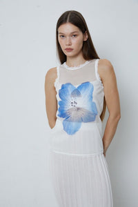 FENGYI TAN Lace-trimmed Acetate Gauze Vest in Blue | MADA IN CHINA