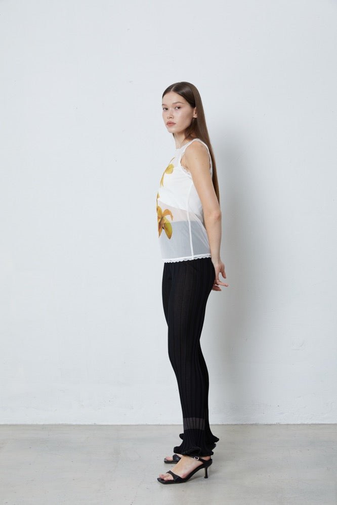 FENGYI TAN Lace-trimmed Acetate Gauze Vest in Yellow | MADA IN CHINA