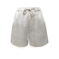 EtheClouds Light Apricot Textured Satin Elastic Waist Shorts | MADA IN CHINA