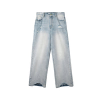 ARCH Light Blue Washed Destroyed Straight Leg Denim Trousers Female | MADA IN CHINA