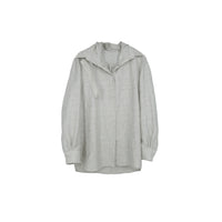 ilEWUOY Linen Back Neck Bulky Long-sleeve Shirt in Grey | MADA IN CHINA