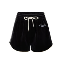 CHARLIE LUCIANO Logo Embroidered Velvet Shorts | MADA IN CHINA