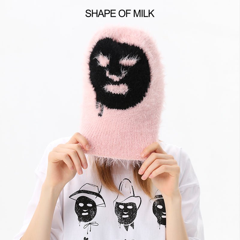 SHAPE OF MILK Mask Face Pattern Knit Hat | MADA IN CHINA