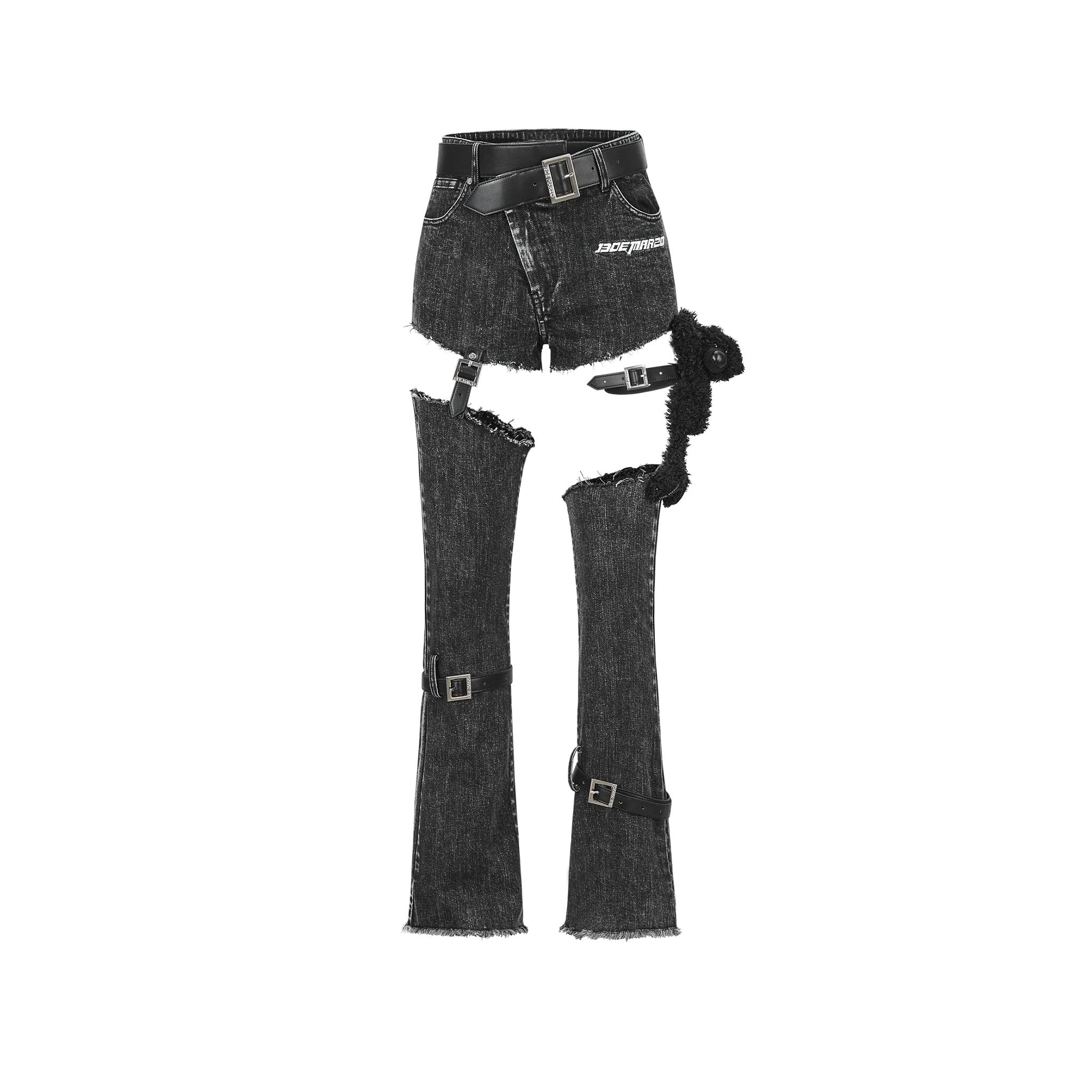 13DE MARZO Multi Belt Bear Split Jeans | MADA IN CHINA