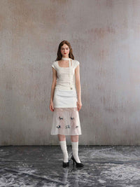 ARTE PURA Neckline Knitted T-shirt In White | MADA IN CHINA