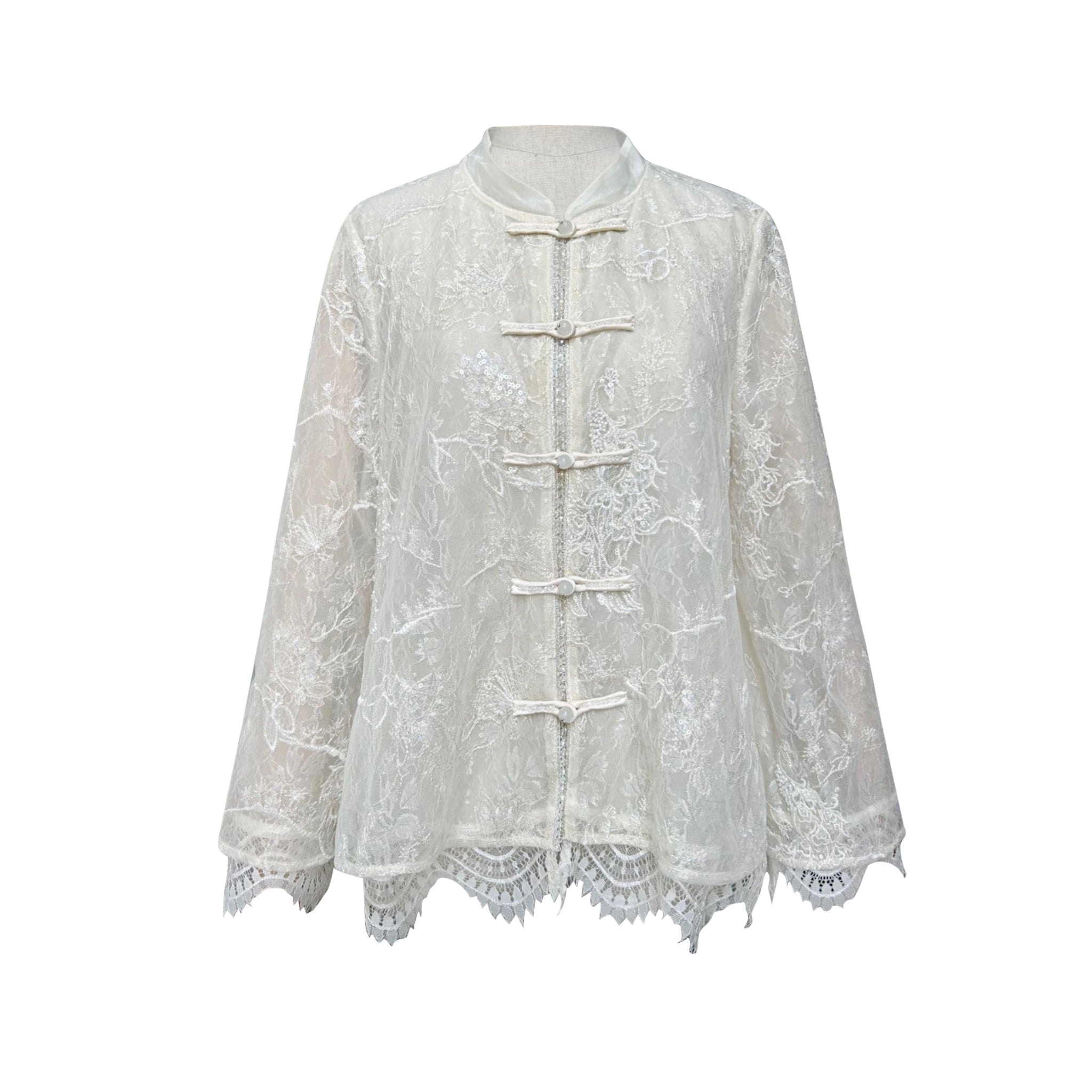 EtheClouds Off - white Buttoned Lace Top | MADA IN CHINA