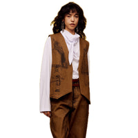 ilEWUOY Offset Print Denim Vest in brown | MADA IN CHINA