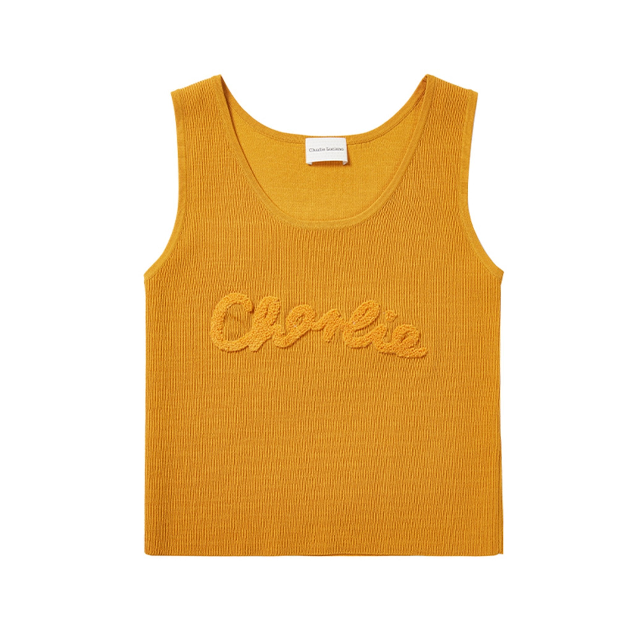 CHARLIE LUCIANO Orange Jacquard Woven Logo Vest | MADA IN CHINA