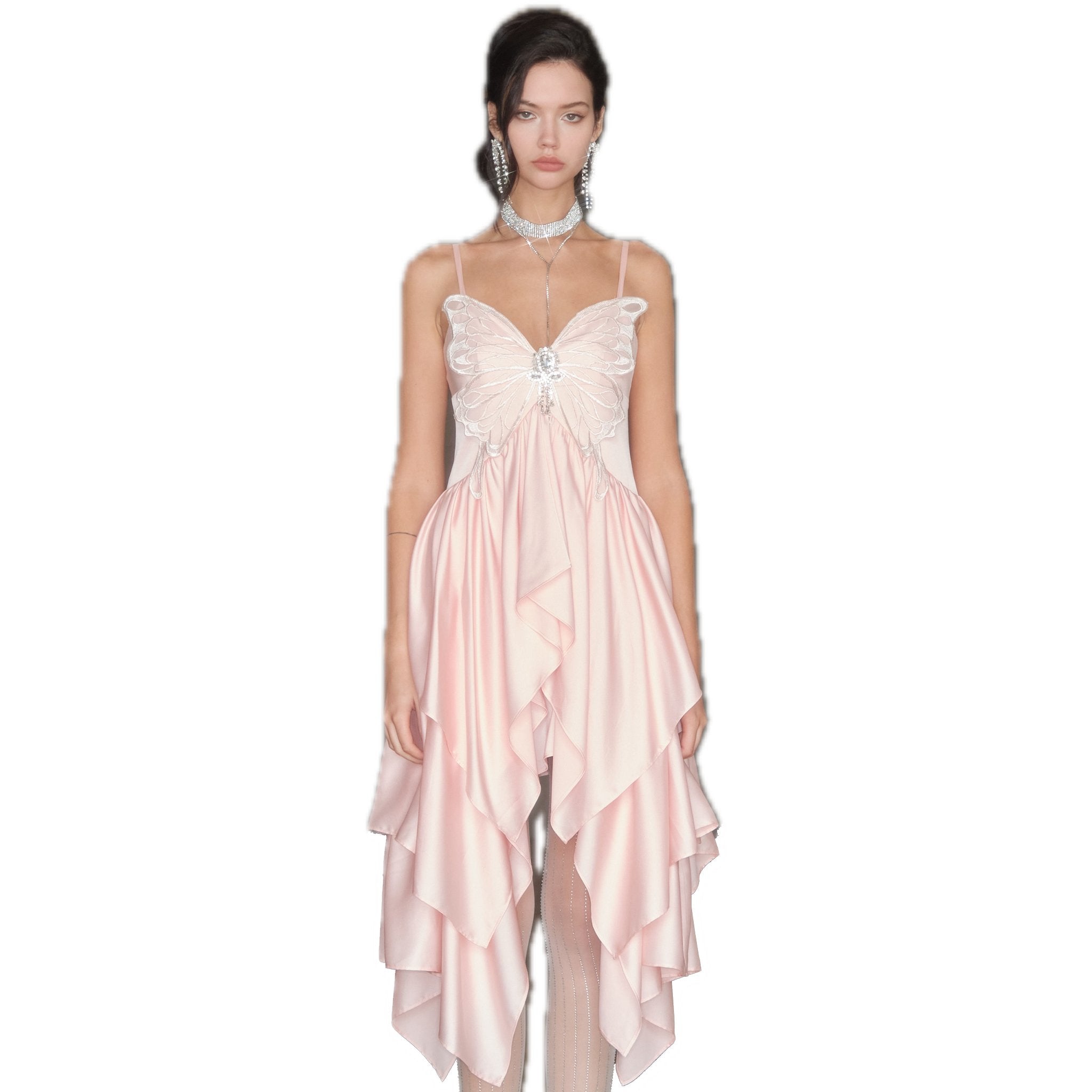 ARTE PURA Orange Pink Butterfly Lace Halter Dress | MADA IN CHINA
