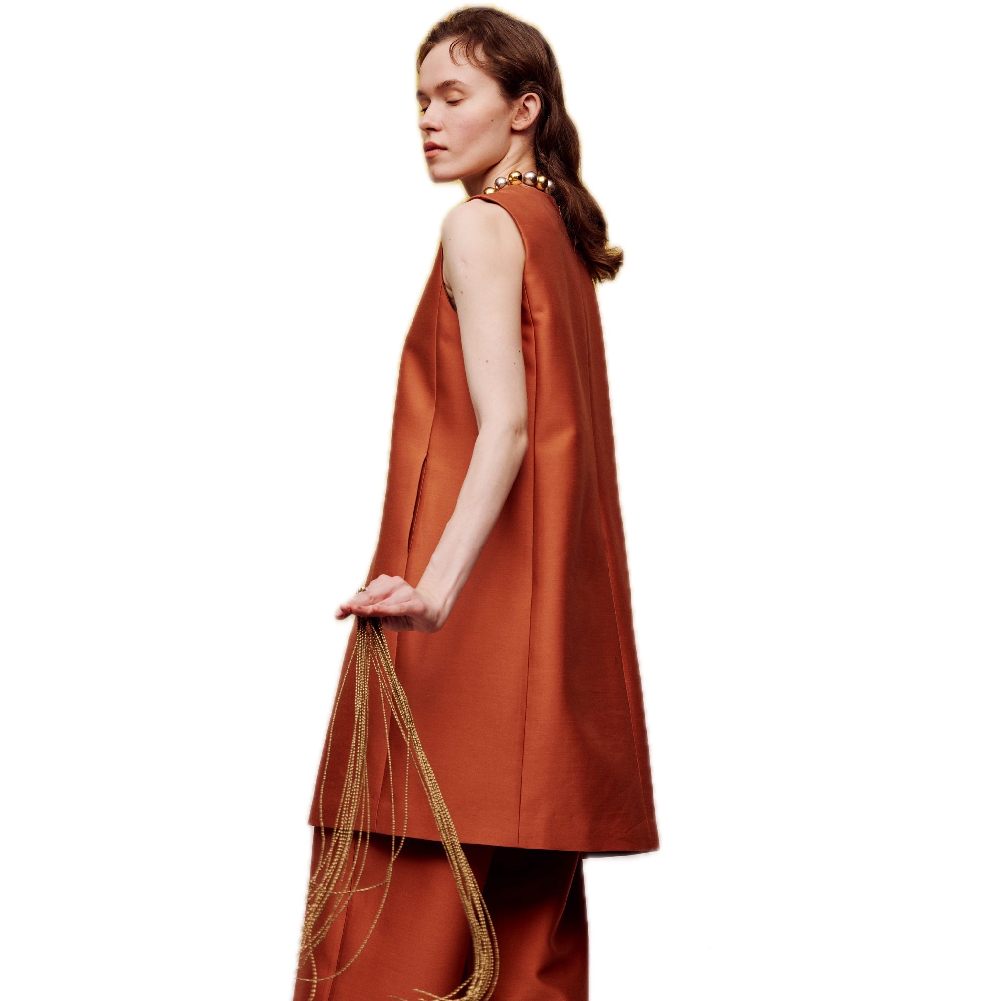 ilEWUOY Orange Silk Wool Vest Dress | MADA IN CHINA