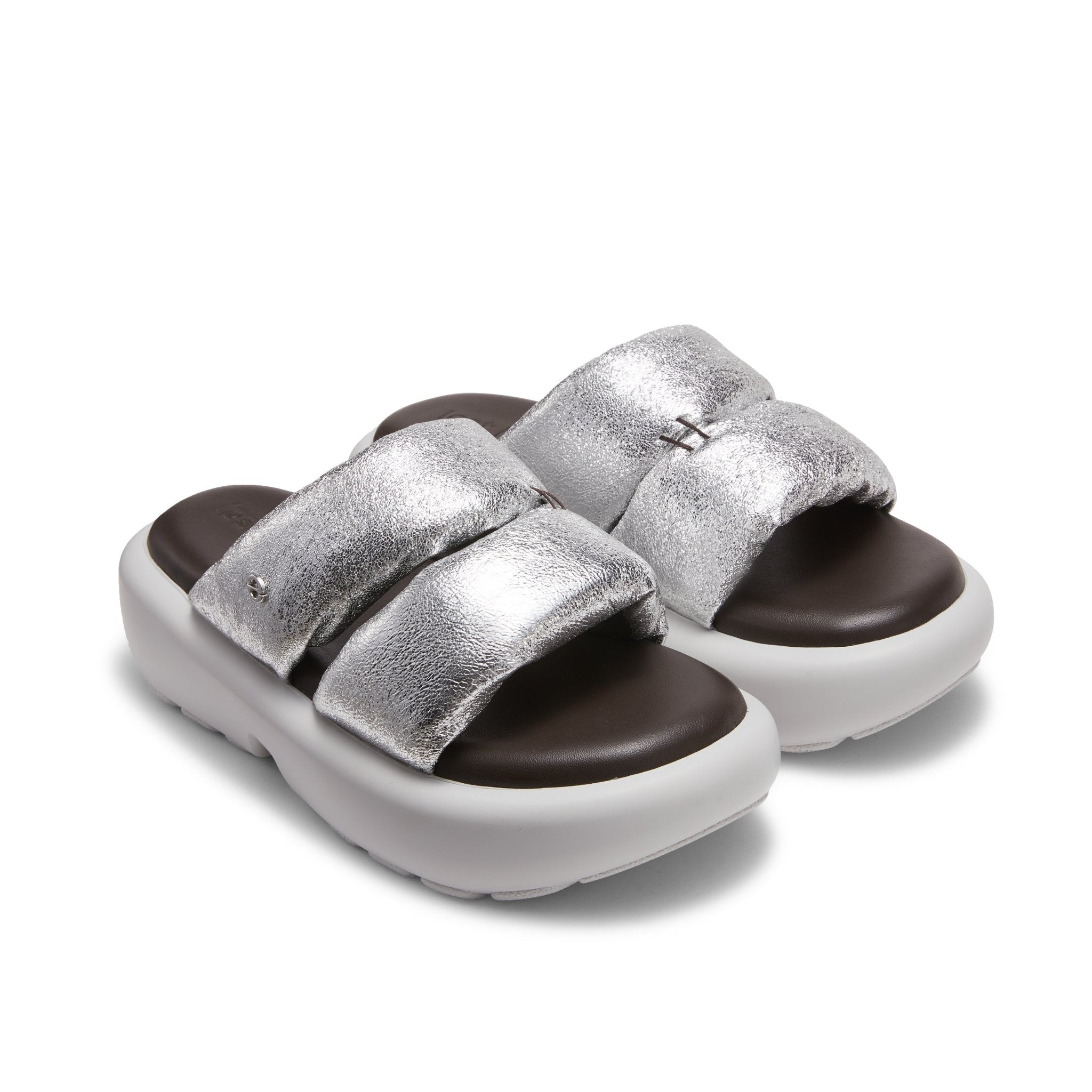LOST IN ECHO Padded Souble - strap Platform Loafers in Silver | MADA IN CHINA