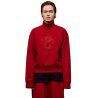 ilEWUOY Paddle Print Cigarette Pipe Collar Fleece Sweatshirt in Red | MADA IN CHINA