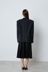 FENGYI TAN Paneled Lace Asymmetric Blazer in Black | MADA IN CHINA