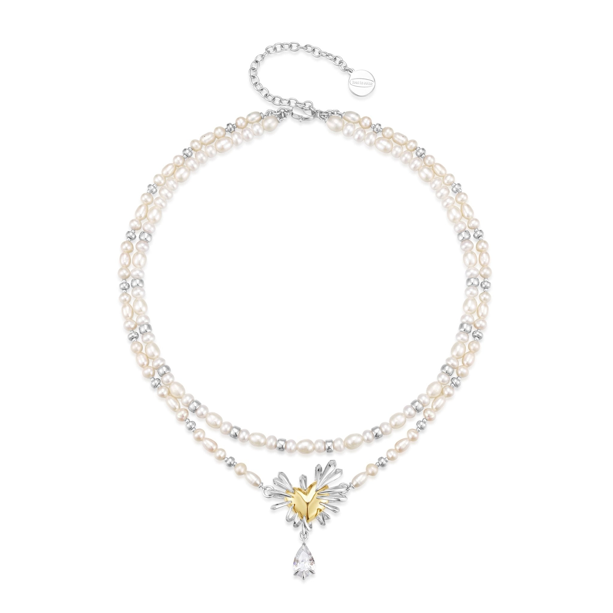 LOST IN ECHO Pearl Double Pierced Heart Necklace | MADA IN CHINA