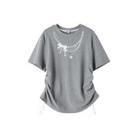 SOMESOWE Pearl Necklace Drawstring T - shirt in Grey | MADA IN CHINA