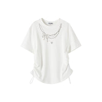 SOMESOWE Pearl Necklace Drawstring T - shirt in White | MADA IN CHINA