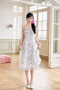 THREE QUARTERS Pink and Green Hot Gold Printed Halter Dress | MADA IN CHINA