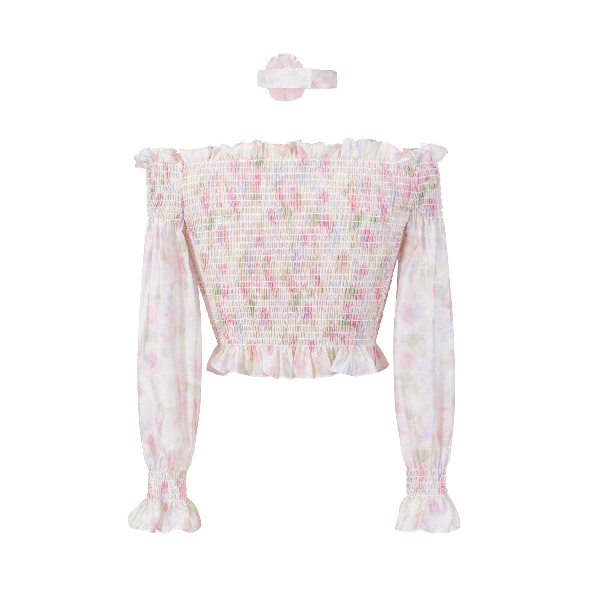 THREE QUARTERS Pink Crushed Floral One Shoulder Cable Top | MADA IN CHINA