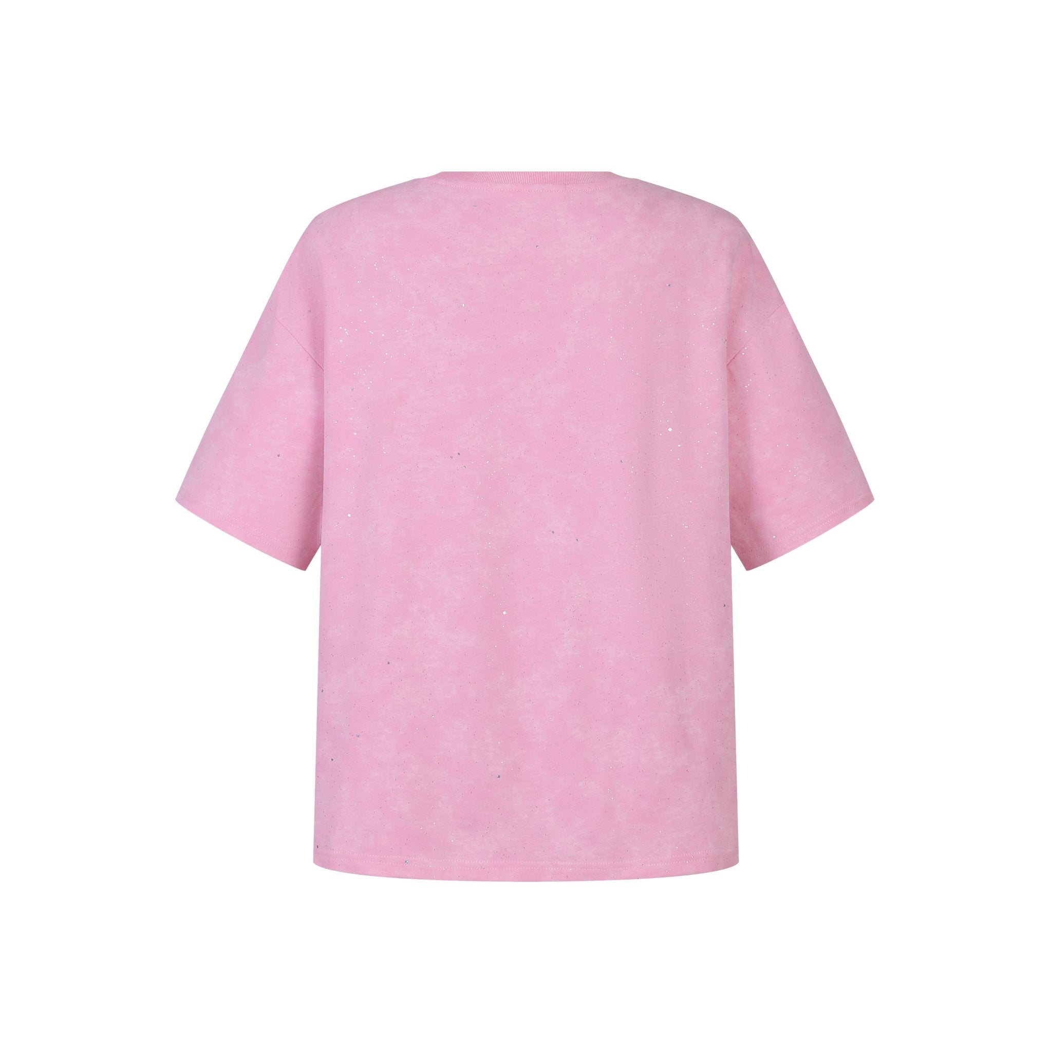 THREE QUARTERS Pink Full Star Rose Rhinestone Printed Washed T - Shirt | MADA IN CHINA