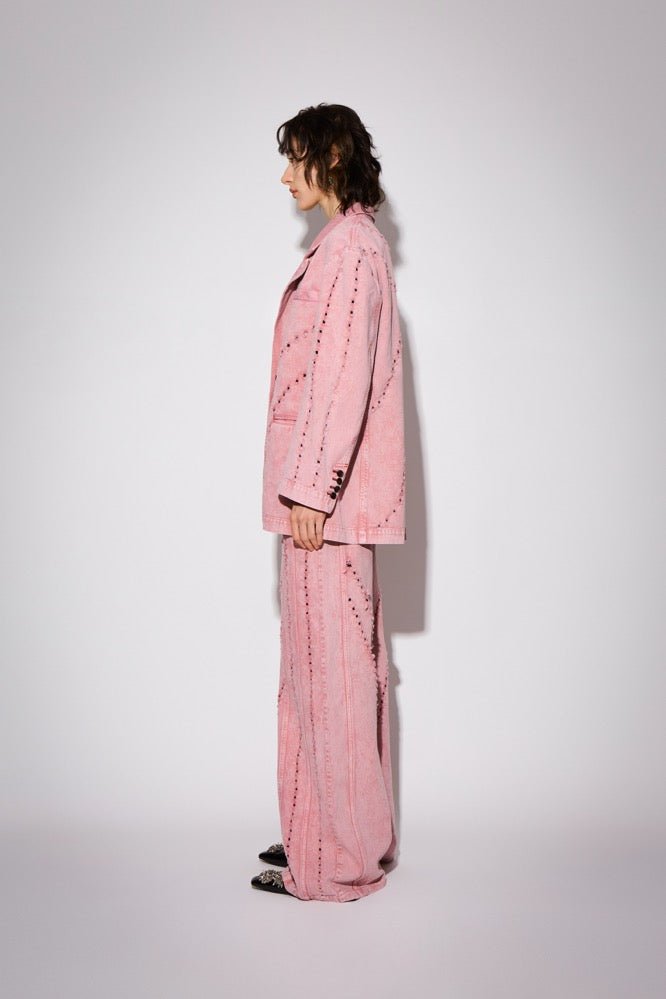CPLUS SERIES Pink Pistressed Denim Coat with Dissected Lines | MADA IN CHINA