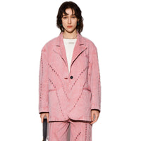 CPLUS SERIES Pink Pistressed Denim Coat with Dissected Lines | MADA IN CHINA