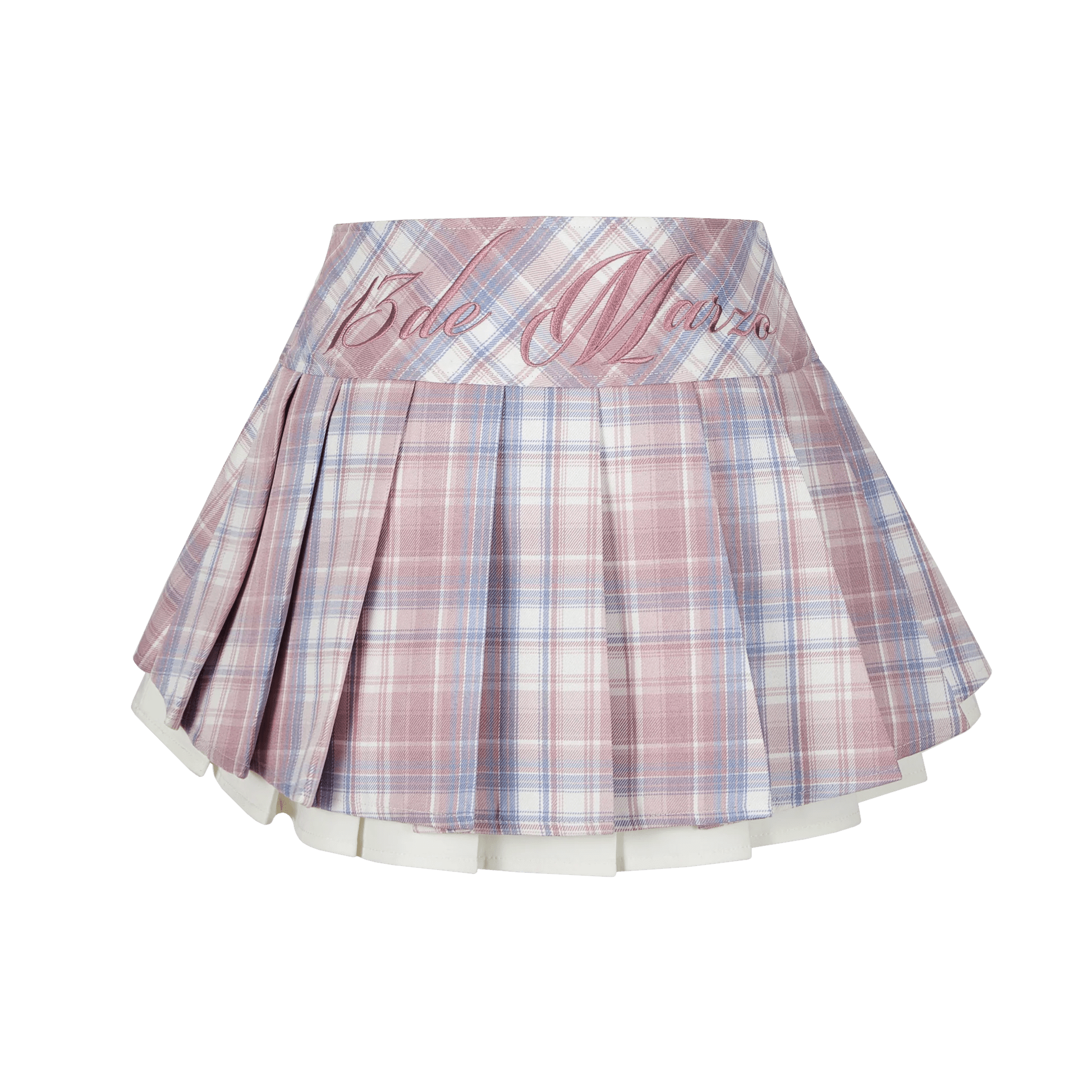 13DE MARZO Pink Plaid Low Waist Pleated Skirt | MADA IN CHINA