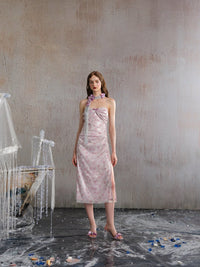 ARTE PURA Pink Sequin Drawstring Maxi Dress | MADA IN CHINA