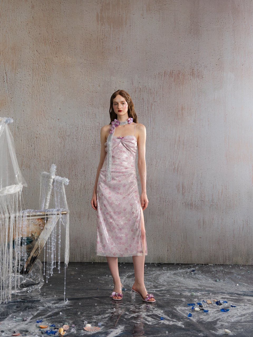 ARTE PURA Pink Sequin Drawstring Maxi Dress | MADA IN CHINA