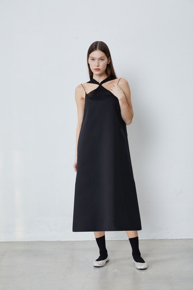 FENGYI TAN Pintucked Beaded Embroidered Dress in Black | MADA IN CHINA