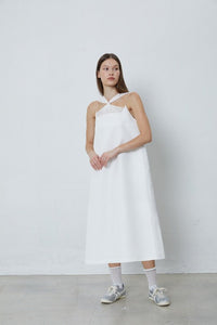 FENGYI TAN Pintucked Beaded Embroidered Dress in White | MADA IN CHINA