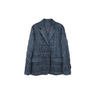 ilEWUOY Pleated Quilted Cotton Suit in Dark Blue | MADA IN CHINA
