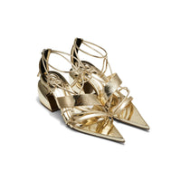 LOST IN ECHO Pointed - toe Cross Strap Block Heel Sandals in Golden | MADA IN CHINA
