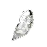LOST IN ECHO Pointed - toe Cross Strap Block Heel Sandals in Silver | MADA IN CHINA