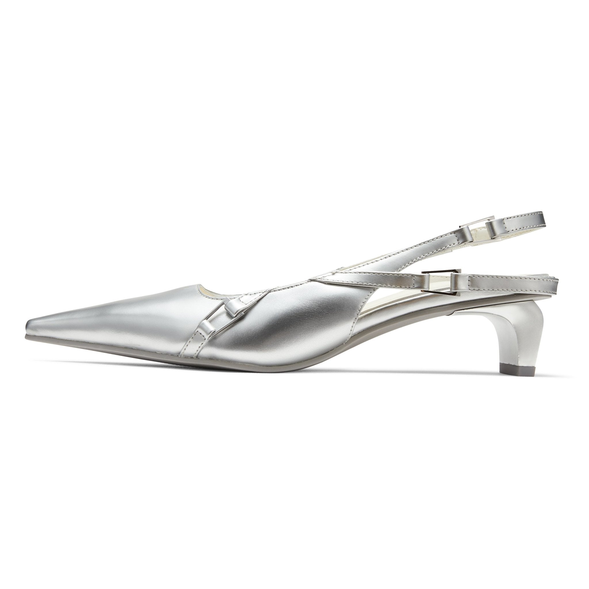 LOST IN ECHO Pointed Toe Thin Buckle Heels in Silver | MADA IN CHINA