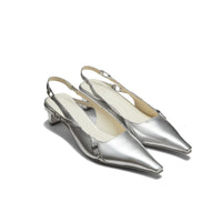 LOST IN ECHO Pointed Toe Thin Buckle Heels in Silver | MADA IN CHINA
