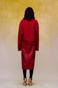ilEWUOY PU Hip-covering Skirt in Red | MADA IN CHINA