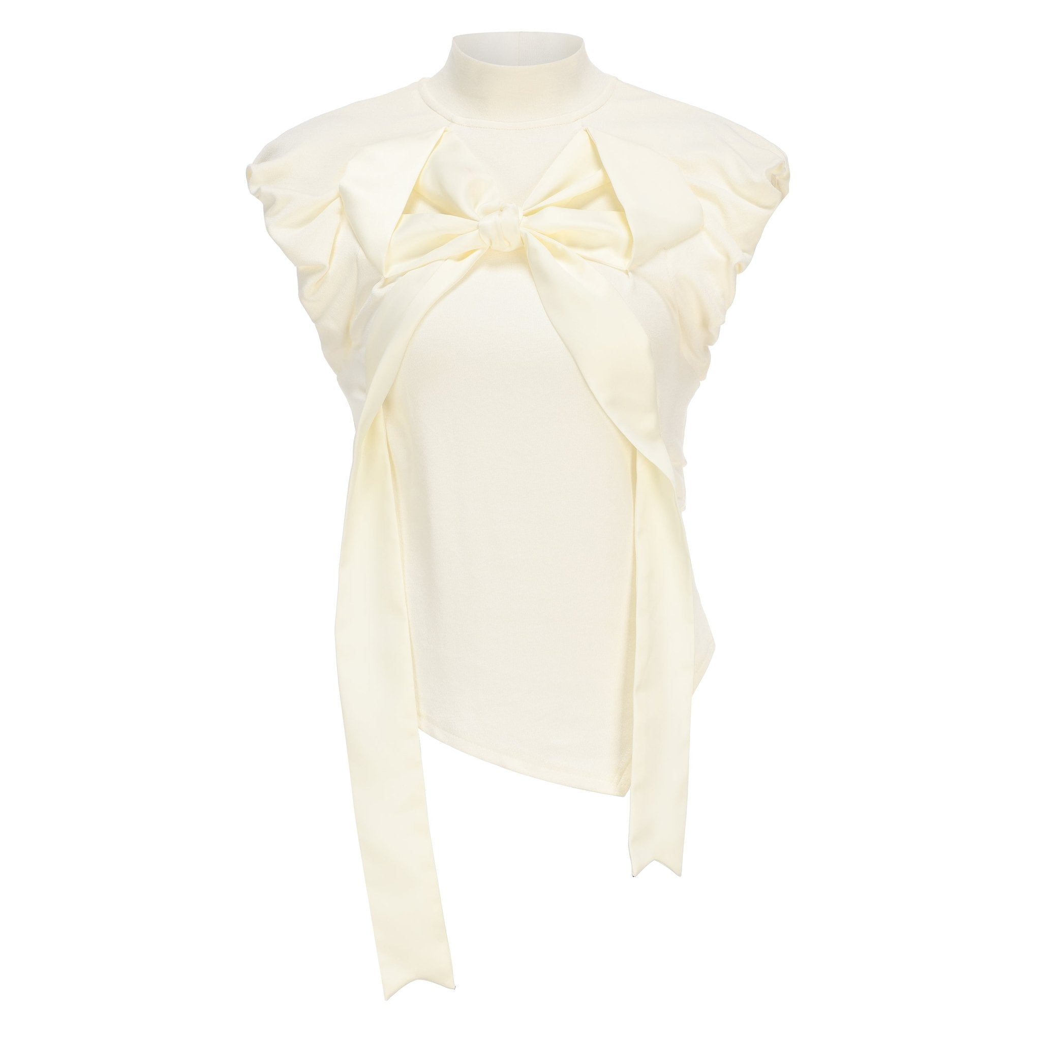 ARTE PURA Puff Sleeve Bow Knitted T-shirt In Off-white | MADA IN CHINA