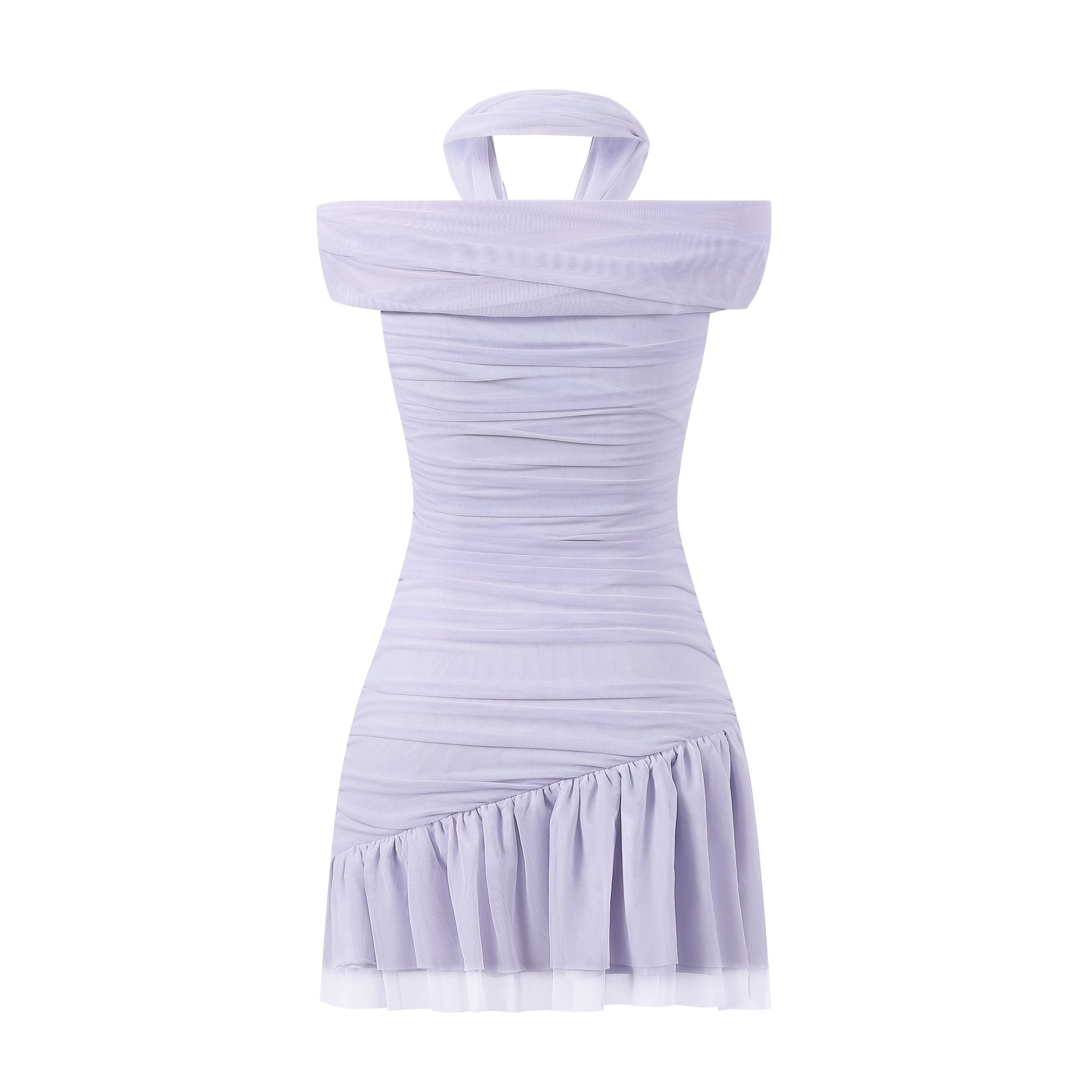THREE QUARTERS Purple Mesh Removable Neck One - Shoulder Dress | MADA IN CHINA