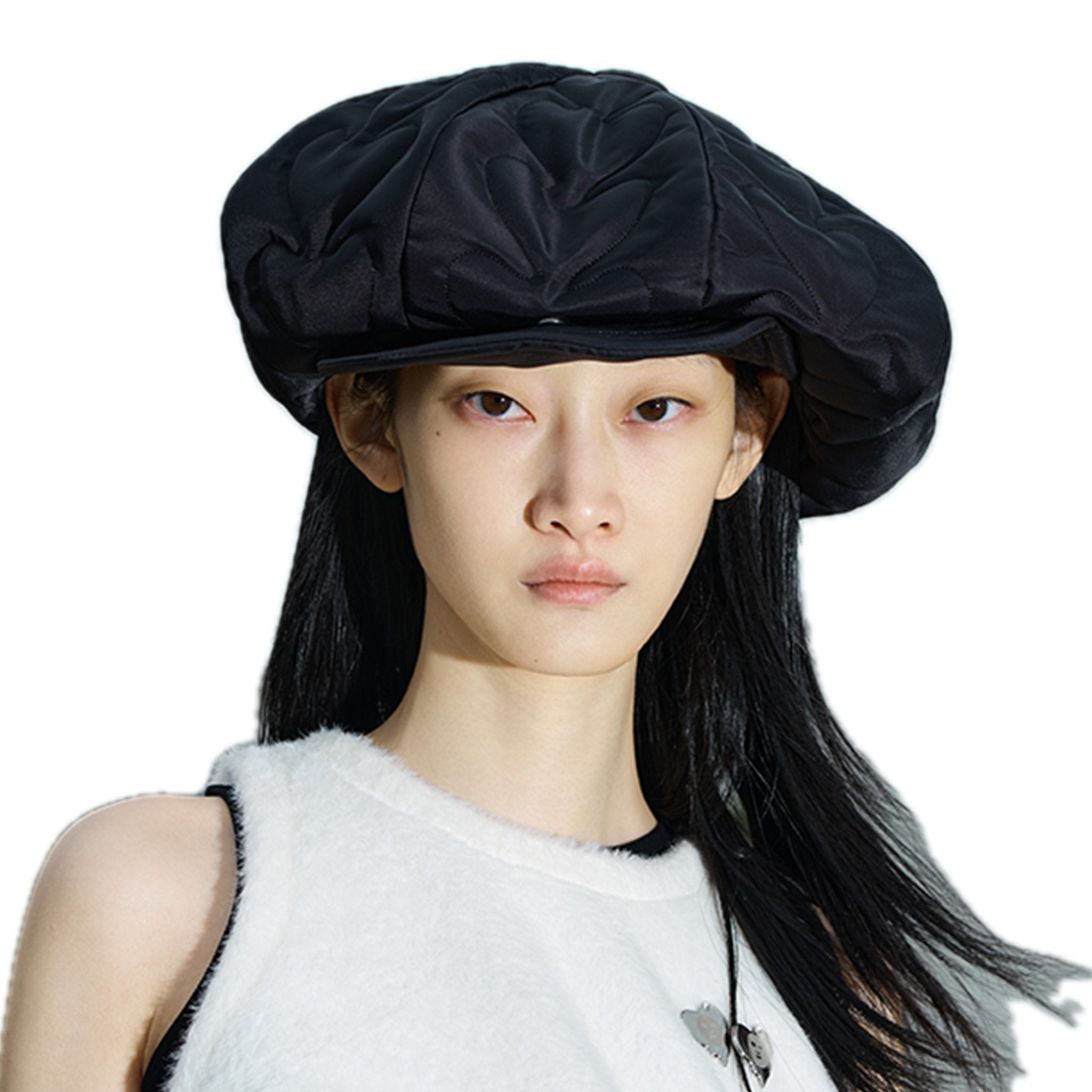 SHAPE OF MILK Quilted Cotton Newsboy Cap Black | MADA IN CHINA