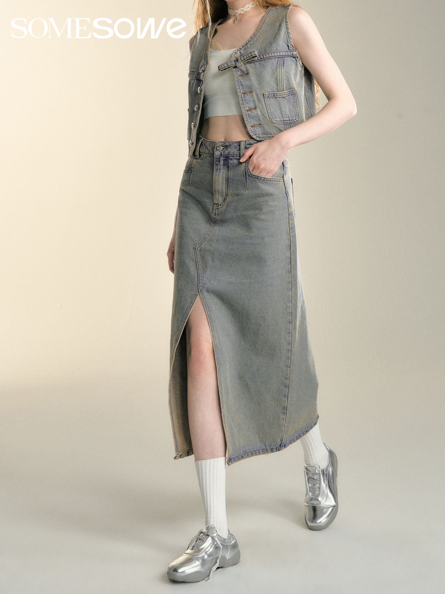 SOMESOWE Retro Washed Denim Skirt | MADA IN CHINA