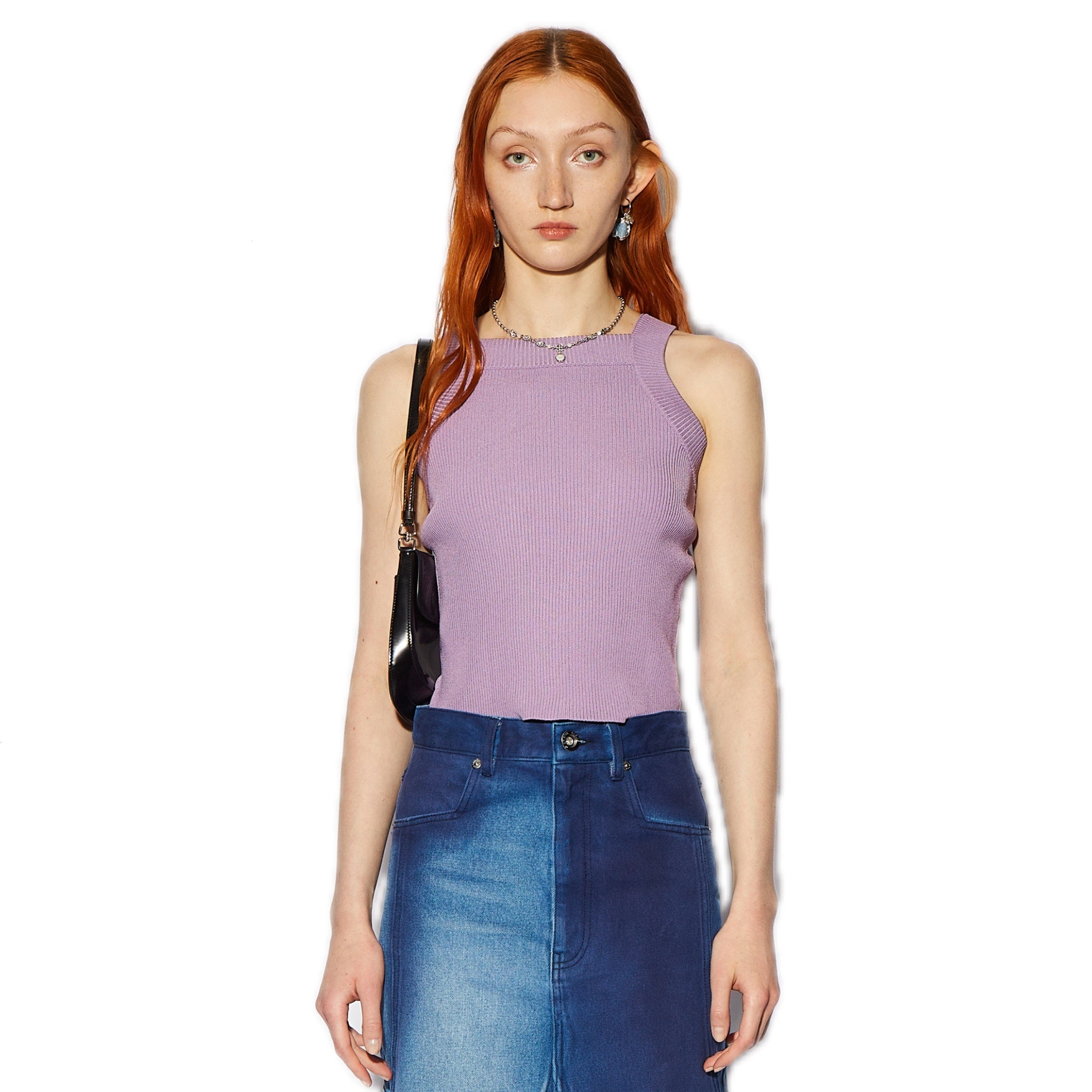 CPLUS SERIES Rib Knit Vest with Square Neck in Light Purple | MADA IN CHINA