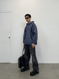 ARCH Ribbon Structured Hooded Sweatshirt Charcoal Gray | MADA IN CHINA