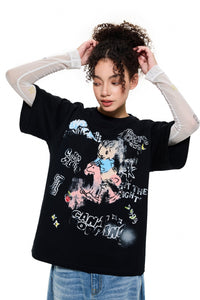 Alexia Sandra Rocking Horse Rabbit Doodle T - Shirt in Black | MADA IN CHINA