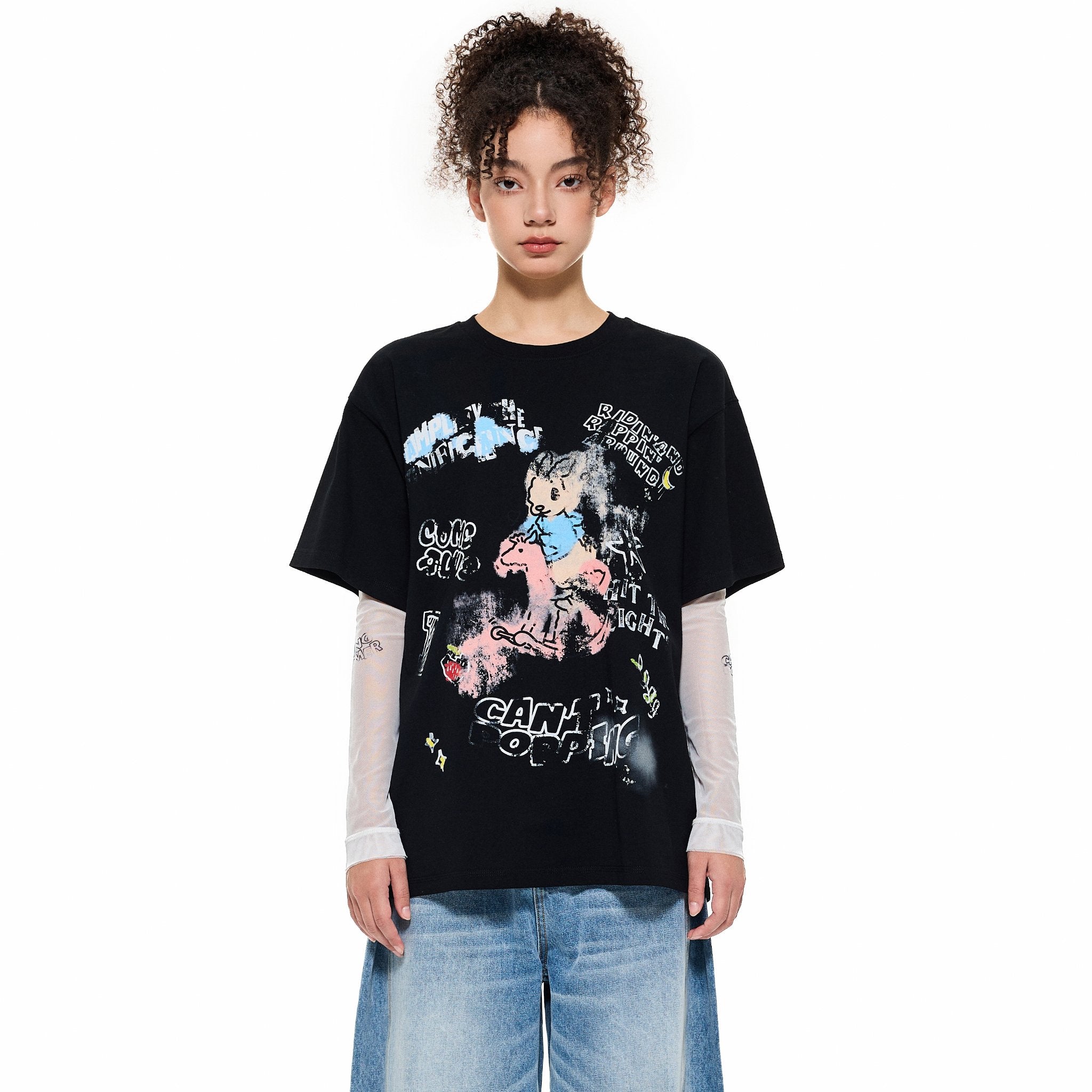 Alexia Sandra Rocking Horse Rabbit Doodle T - Shirt in Black | MADA IN CHINA