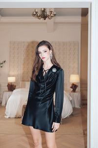 DIANA VEVINA Rose Brooch Acetate Dress Black | MADA IN CHINA