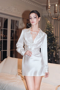 DIANA VEVINA Rose Brooch Acetate Dress White | MADA IN CHINA